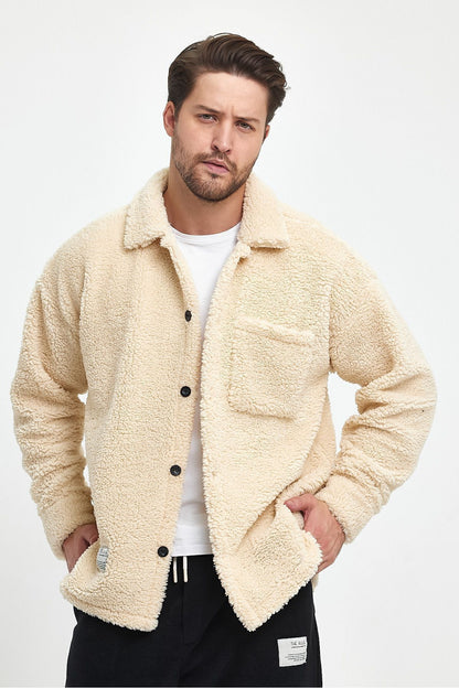 Beige 'Teddy ' Plush Oversize Coat