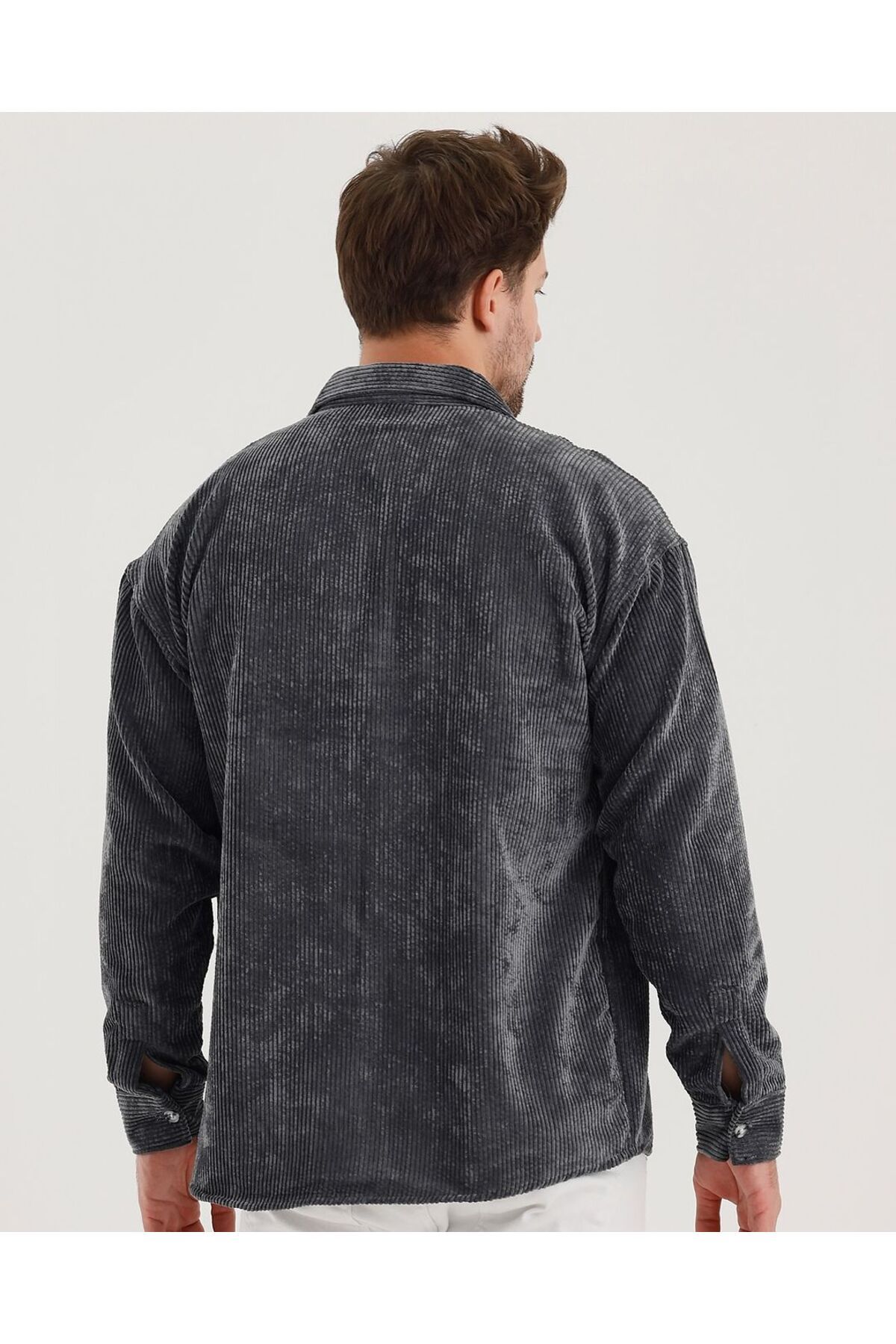 Oversize Pocket Long Sleeve Velvet Shirt