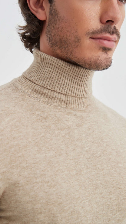 Cashmere Full-Turtleneck Sweater Beige