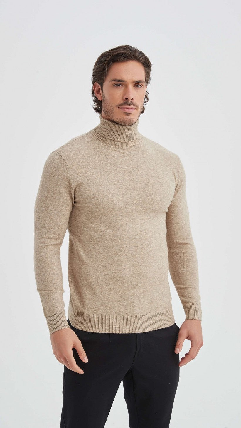 Cashmere Full-Turtleneck Sweater Beige