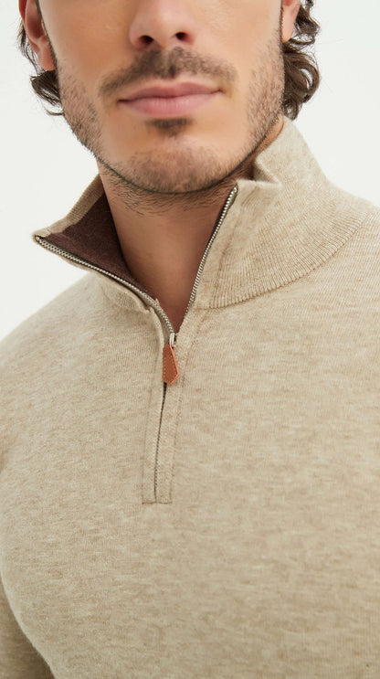 Cashmere Half-Zip Sweater Beige