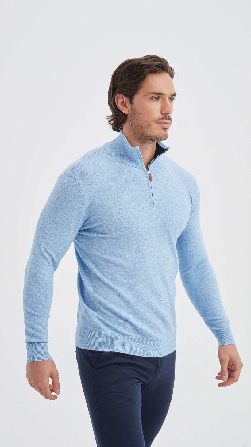 Cashmere Half-Zip Sweater Baby Blue