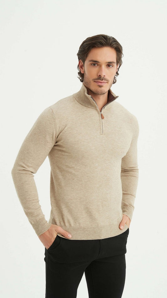 Cashmere Half-Zip Sweater Beige