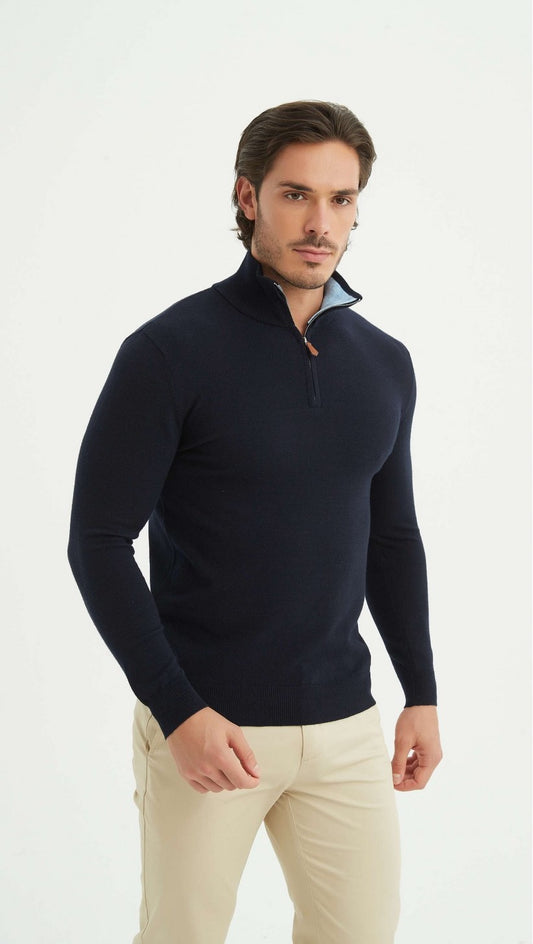 Cashmere Half-Zip Sweater Navy Blue